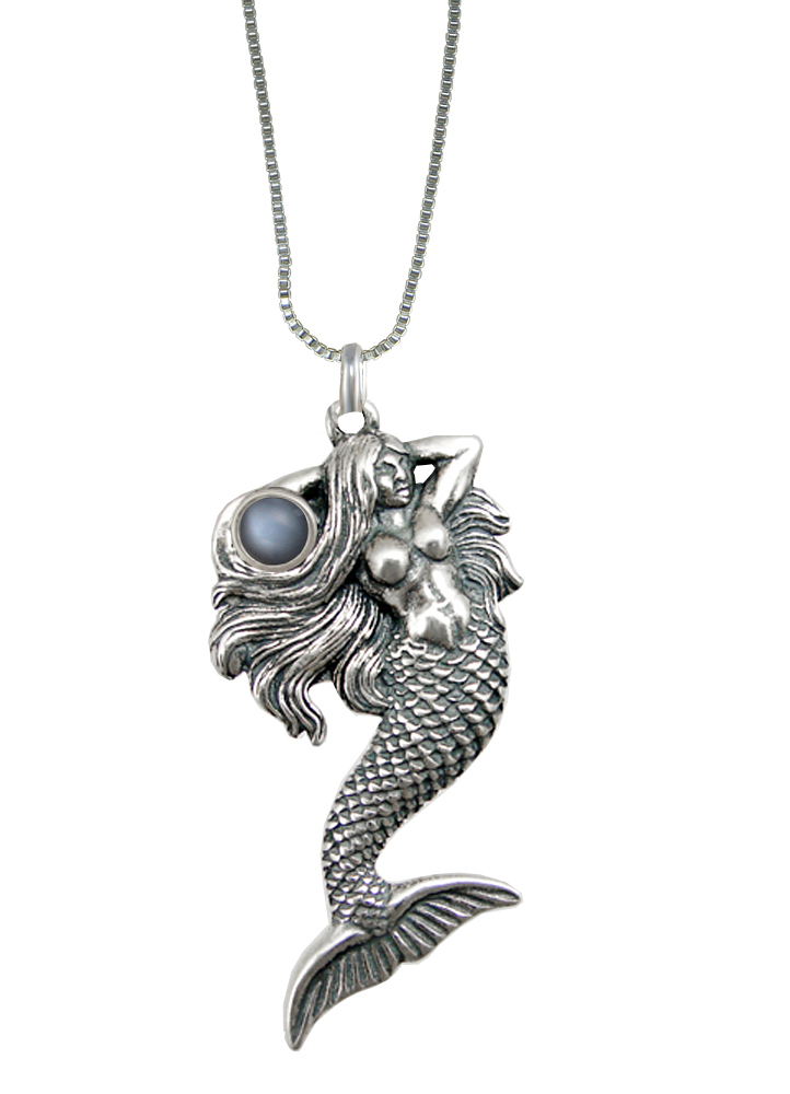 Sterling Silver Mermaid Miranda Pendant With Grey Moonstone